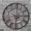 Horloge murale rétro circulaire 3D romaine 47 cm en fer forgé creux Vintage grande horloge murale décorative muette sur la décoration murale pour la maison