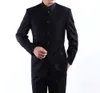 Mens Suit Chinese Tunic Suits 만다린 칼라 공식 검은 양복 슬림 맞는 전면 버튼 신랑 결혼식 블레이저 바지