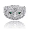 Luksusowy projektant biżuterii męskie pierścienie złota sowa lodowe z pełnym cyrkonem złotym srebrnym palcem pierścienie 285m