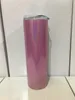 20oz gnista skinny tumbler 20oz rostfritt stål vin tumblers med lock halm dubbelvägg vakuum isolerad dryck kopp regnbåge rak cupa07