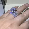 2020 recién llegado, joyería de lujo, anillos para parejas, Plata de Ley 925, corte princesa, topacio blanco, piedras preciosas grandes, anillo nupcial de boda para mujer 9014034