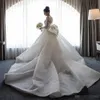 2019 robes de mariée sirène de luxe avec train détachable col transparent dentelle appliques manches longues grand arc paillettes chapelle mariage Bri6321463