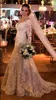 Luxury Sequins Lace Port Long Sleeve Mermaid Wedding Dresses Lace Bateau See Though Back Zipper Bridal Wedding Reception Dress Winter Fall