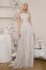 Vestidos de novia con lentejuelas 2020 Ilusión Halter Sin espalda Apliques Tren de barrido Vestidos de novia con cuentas Vestido de novia de talla grande Robe De Mari￩e