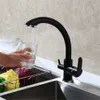 ROLYA robinet de cuisine noir mat mitigeur d'évier Tri-Flow 3 voies filtre à eau robinet