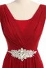 Lange Chiffon Bourgondische bruidsmeisjekleding met kristal Rhinestone kralen Sash V Neck Low Back Back Maid of Honor Dresses Bruiloftsgast G308D