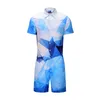 Sommar mens ny design romper 3d blå vit gradient gitter print playsuit manlig kortärmad strand set casual jumpsuit US storlek