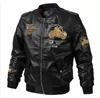 Autumn Men's Leather Jacket Print Embroidered Long Sleeve Shorts Fit Casual Fashion Cool locomotive Baseball Jacket