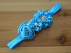 10pcs/Lot 10colors Multi Fabric Flowers Rhinestone Center With Elastic Headband For Girl Kids Hairband Photo Props