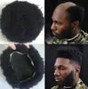 Full Lace Toupee Brazilian Virgin Remy Human Hair Replacement Jet Black #1 4mm Afro Curl Mens Hairpieces for Black Men