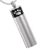 IJD8407 Pet Paw Printed Tube Shape Ashes Holder Keepsake Jewelry Stainless Steel Cremation Pendant for Dog/ Cat