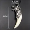 Moda Masculina Vintage Branco Preto Lobo Dente Pingente Colar Colar Homem Corrente Colar Couro Jóias Atacado