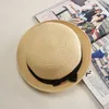 wholesale Lady Boater sun caps Ribbon Round Flat Top Straw Fedora Panama Hat summer hats for women straw hat snapback gorras