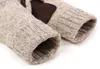 Fashion-Mens Knit Five Fingers Gants 2 Gants d'hiver de couleur beige gris classique 60% laine et mitaines antidérapantes en cuir véritable