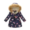 Big Girls Jassen 2018 Nieuwe Lange Stijl Kinderen Donsjack Winter Warm Bont Hooded Parkas Mode Gedrukt Bovenkleding Kinderkleding