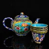 padrão chinês antigo filigrana esmalte flor Bule Cup JTL005