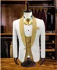 Gerçek Fotoğraf Fildişi Düğün Damat Smokin Mens Şal Yakası İş Balsası Blazer Suit Ceket (Ceket+Pantolon+Yelek+Kravat) W1083