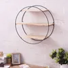 Round Wall Unit Retro Industrial Style Wood Metal Wall Shelf Storage Decoration Home Decoration