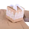 Boîtes à bonbons de forme carrée pour faveur de mariage, boîte-cadeau en papier Kraft, étui en dentelle rustique de Style européen LX2180