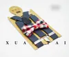 Mode Boys Suspender Enland Stil Barn Suspendering Kids Y-Form Justerbara Smooth Spänne Elastiska Bälten + Plaid Bows Slips 2PCS Set Y2590