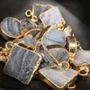 Jewelry necklace pendant agate crystal triangle oval square drop-shaped gilt edge double hanging hole DIY