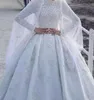 Nytt vinter Castle Muslim High Neck Modest 3D Lace Long Sleeve Princess Custom Ball Gown Wedding Dress Applices High Quality Brida320Z