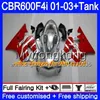 Kropp + Tank för Honda CBR 600 F4I CBR 600F4I CBR600FS 600 FS 286HM.7 CBR600F4I röd svart blank 01 02 03 CBR600 F4I 2001 2002 2003 Fairings
