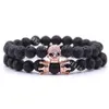 Her King His Queen Crown Skull Head Long Distance Relationship Bracelets for Couples Natural Lava Stone Volcanic Rock Matching Bracelet Set