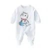 Newborn Boys Romper INS Spring Baby Girls Cat Printed Long Sleeve Jumpsuit Cute Fall Infant Cotton Casual Bodysuit Onesie C6088