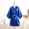 Women's Faux Silk Satin Nightgown Mother Short Sleeve Pure Color Sleepwear Women Summer Loose Home Clothes Bathrobes RRA404