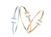 Atacado banhado ajustável CZ cristal Pulsera Double T de metal em forma Cuff BraceletsBangle Abrir Cruz Charm Bracelet para mulheres ou homens