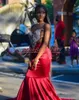 Seksi Bordo Spagetti Sapanlar Gelinlik Modelleri Mermaid Boncuk Aplike Robe De Soiree Parti Giymek Afrika Özel Durum Özel Abiye giyim
