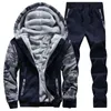 Fatos masculinos oloey inverno esporte terno quente veludo casual conjuntos de roupas esportivas espessamento ternos de pista com capuz suor treino 2598