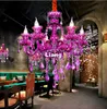 Frete grátis candelabro roxo Europeia decorativa Modern Living Room Vela casa Lâmpadas Lâmpada de suspensão de cristal luzes do candelabro