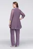2019 Hot Sales 3 Pieces Mother of The Bride Pant Suits Scoop Neck Column Ankle Length Purple Chiffon Modest Mother of the Birde Clothing