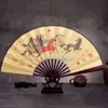 Lotus Flower Pattern Silk Bamboo Folding Hand Fans for Men Vintage Pocket Folding Fan Chinese Style1