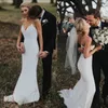 Simple Spaghetti Straps White Satin Mermaid Wedding Dresses Sexy Backless Long Summer Bridal Gowns Boho Beach Wedding Dress