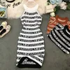 Neploe Knitted Letter Print Women Dress Summer 2020 New Halter Sleeveless Camis Vestidos Sexy Slim Waist Bodycon Dress 44319