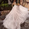 Nagering Nude Ivory Lace Suknia Balowa Suknie Ślubne 2020 Port Długie Rękawy Bateau Hollow Back 3D Kwiatowy Aplikacja Court Train African Wedding