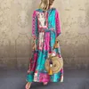 Hot Selling Retro Loose-Fit Slimming Crew Neck Cotton Linen Printed Long-sleeved Dress