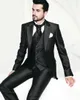 Fashion Groom Tuxedos Shinny Black Mens Wedding Tuxedos Peak Lapel Man Jacket Blazer Popular 3 Piece Suit(Jacket+Pants+Vest+Tie)1299