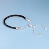 Pulsera de cadena de mano de cuero real negro Joyería de verano para mujeres y niñas con caja original para Pandora 925 Conjunto de pulseras de plata esterlina