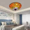 Blue glass ceiling light tiffany glass dome ceiling lamp bedroom 40CM sun flower retro stained glass lights TF053