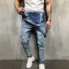 Fashion Mens Ripped Jeans Jumpsuits Street Distressed Hole Denim Bib Overalls For Man Suspender Pants Size M-XXL228A