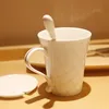 Tazas de café de cerámica de 400CC con tapa, juego de cucharas, tazas de té de porcelana para el hogar y la Oficina, regalos creativos