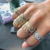 Wholesale Graved CZ Сглаз Золотой Золотой Широкие Обручальные кольца для Леди Женщины Партия Подарок Пальца Ювелирные Изделия Классическое античное кольцо