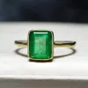 Groene Emerald Gemstone Ring Vergulde Vrouwen Meisjes Jurk Gouden Kleur Retro Elegante Gem Crystal Inlay Rings Groothandel Sieraden