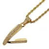 Fashion- Gold Color Plated Micro Pave Cubic Zircon Razor Necklace & Pendant Three Chains 24Inch Length Hip Hop Necklace Jewelry