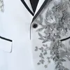Męskie Garnitury Blazers Męskie Biały Kwiatowy Cekin 2 Sztuk (Kurtki + Spodnie) Slim Fit One Button Wedding Groom Smoking Garnitur Męski Kostium Mariage H