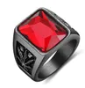 Men Hiphop Ring 316L Stainless Steel Black/Red Stone Ring Rock Fashion Male Jewelry
